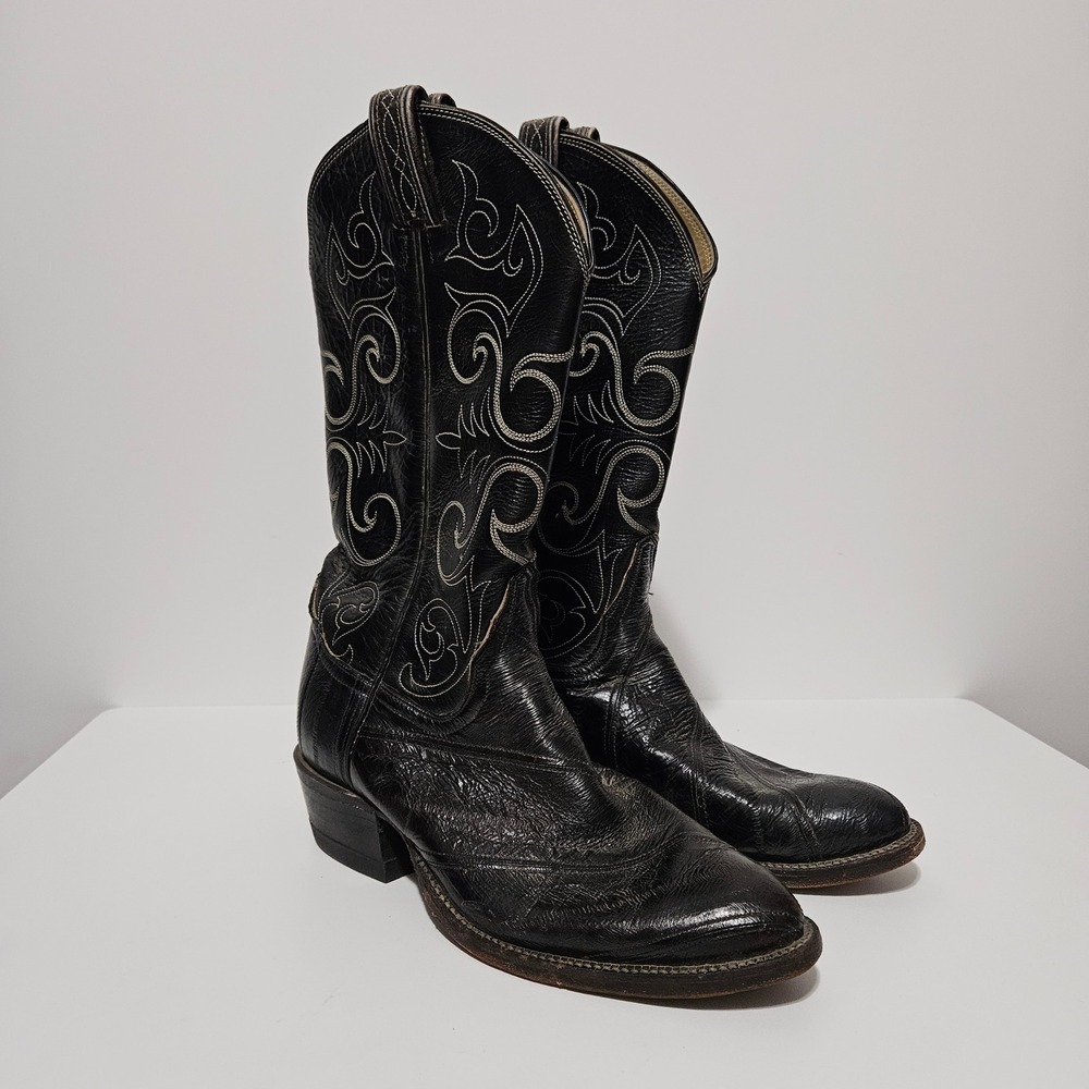 Vintage El Rey Tony Lama Cowboy Boots Size 9D Western Style 1228 Black Pull On